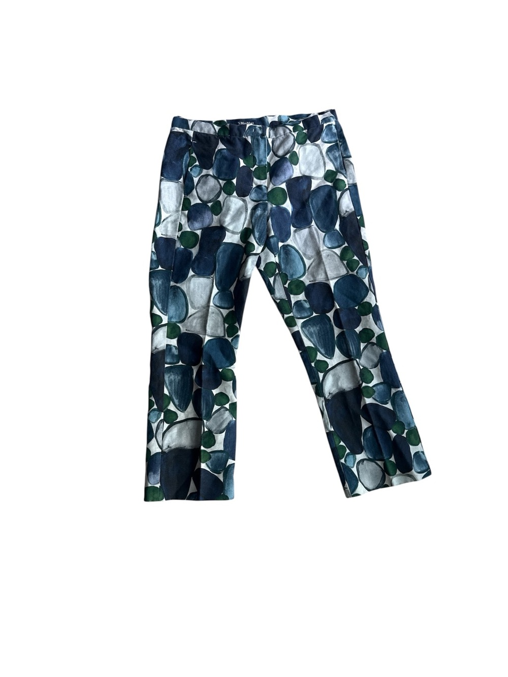 'S Max Mara Abstract Pebble Print Cotton Linen Trousers Crop Pants IT38 US6